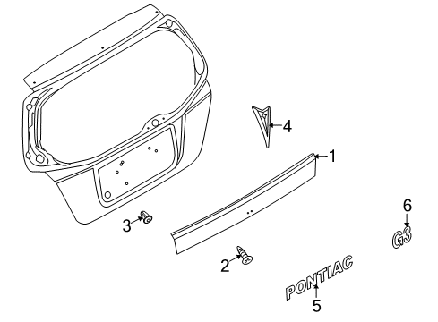 2010 Pontiac G3 Plate,Rear Compartment Lid Name Diagram for 96406980