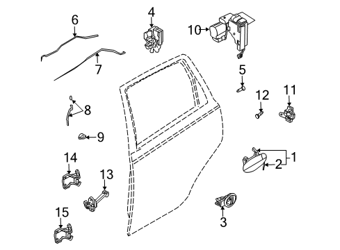 2005 Chevy Aveo Rear Door - Lock & Hardware Diagram