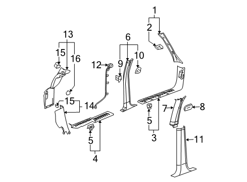 2005 GMC Envoy XUV Interior Trim - Pillars, Rocker & Floor Diagram