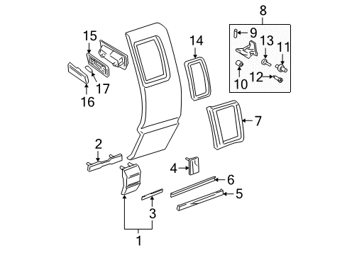 1998 Chevy S10 Roof Lamps, Side Glass, Exterior Trim, Trim Diagram 2 - Thumbnail