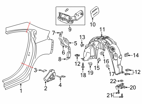 2019 Chevy Cruze Deflector Assembly, Rear Tire Front Air *Black Diagram for 23446495