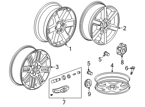 2009 Saturn Outlook Wheel Trim CAP *Brgt Overlay Diagram for 9597970