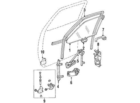 1984 Cadillac Fleetwood Front Door - Glass & Hardware Diagram