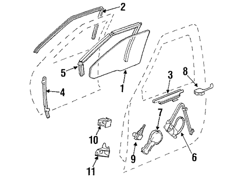 1987 Cadillac Fleetwood Front Door Glass & Hardware Diagram