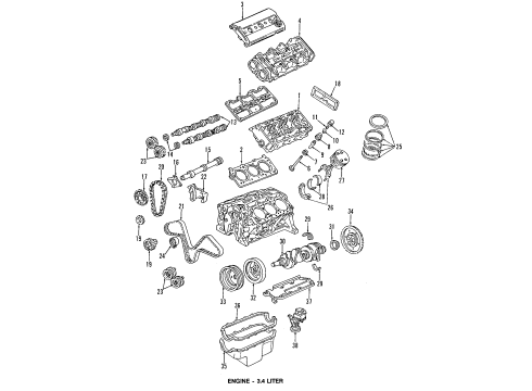 1996 Oldsmobile Cutlass Supreme Engine Parts, Mounts, Cylinder Head & Valves, Camshaft & Timing, Oil Pan, Oil Pump, Balance Shafts, Crankshaft & Bearings, Pistons, Rings & Bearings Diagram