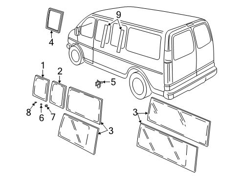 2011 Chevy Express 1500 Weatherstrip Assembly, Bdy Side Front Window Swing Out Diagram for 22888212