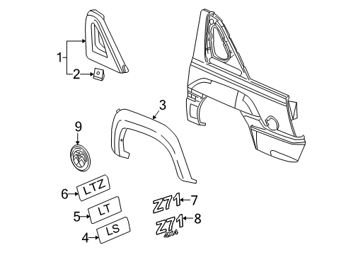 2010 Chevy Avalanche Exterior Trim - Quarter Panel Diagram