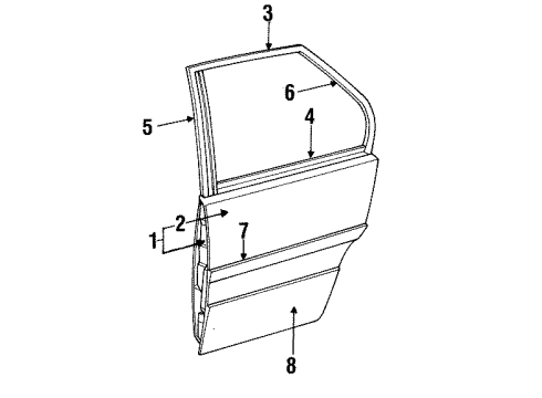 1991 Chevy Caprice Molding,Rear Side Door Window Upper Reveal Diagram for 16614987