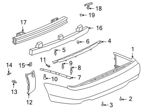 2001 Cadillac DeVille Rear Bumper Cover (Monotone W/O Rpa Openings Diagram for 19151271