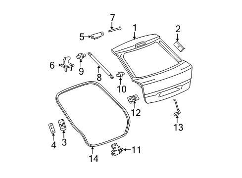 2004 Chevy Malibu Weatherstrip Assembly, Lift Gate Diagram for 22665215