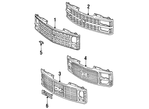 1993 Chevy Blazer Grille & Components Diagram