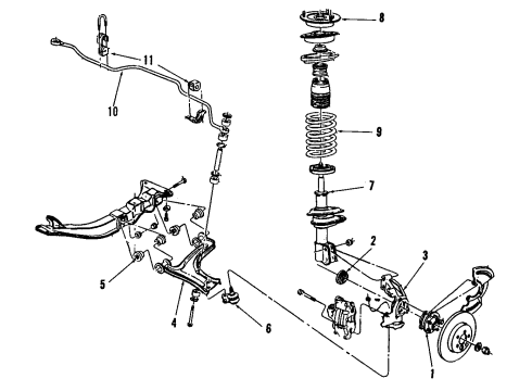 1988 Chevy Cavalier Front Suspension Components, Lower Control Arm, Stabilizer Bar Diagram