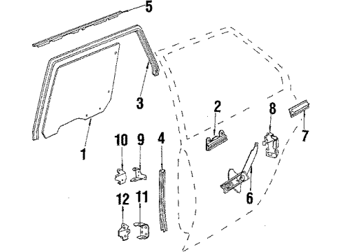 1986 Chevy Cavalier Rear Door - Glass & Hardware Diagram