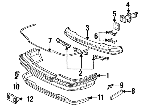 1993 Buick LeSabre Retainer, Bumper Fascia Outer Molding Diagram for 25537199