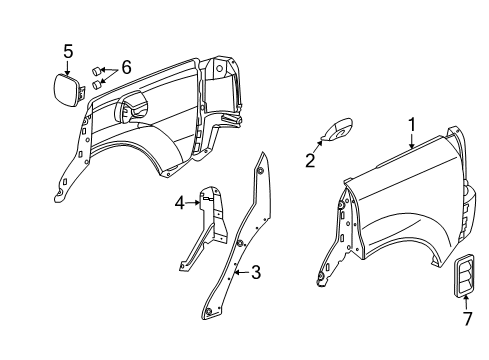 2007 Saturn Vue Bracket, Quarter Outer Panel Extension Diagram for 22673054