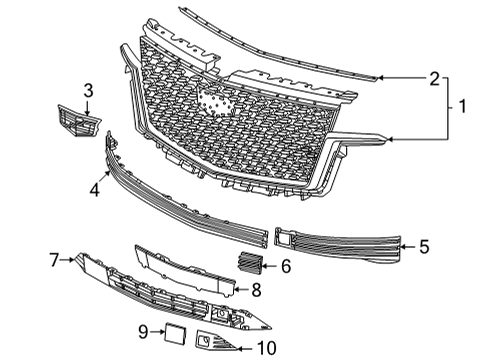 2022 Cadillac Escalade ESV Grille & Components Diagram