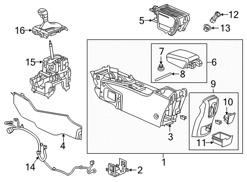 2019 Buick Cascada Panel Assembly, Front Floor Console Extension *Jet Black Diagram for 13493530