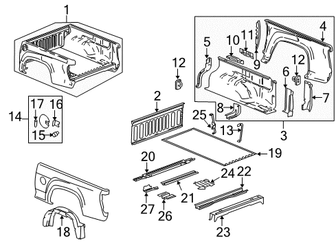 2006 Chevy Colorado Pickup Box Assembly, Front & Side Panels, Floor Diagram 1 - Thumbnail