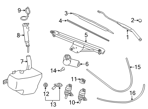 2000 Saturn LW2 Wiper & Washer Components, Body Diagram