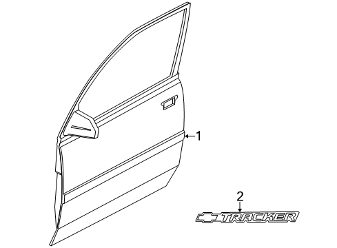 2001 Chevy Tracker Exterior Trim - Front Door Diagram 2 - Thumbnail