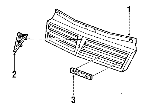 1992 Pontiac LeMans Radiator Grille Emblem Assembly Diagram for 10041082