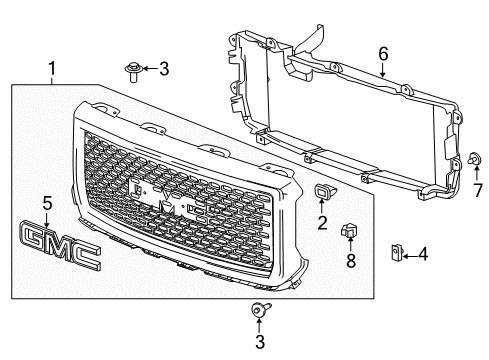 2015 GMC Sierra 1500 Grille & Components Diagram