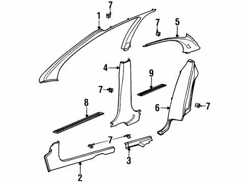 1999 Saturn SL Interior Trim - Pillars, Rocker & Floor Diagram