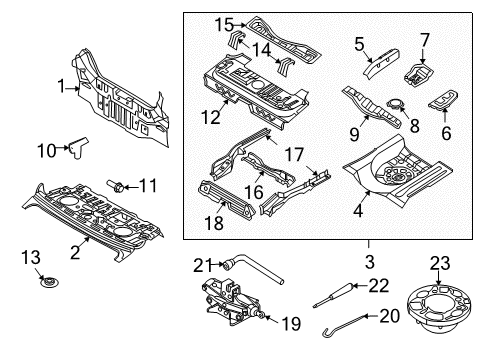 2007 Chevy Aveo Rear Body Panel, Floor & Rails Diagram