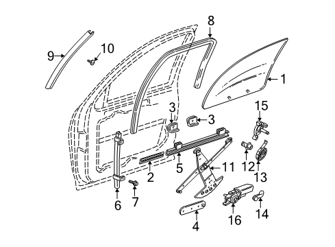 1999 Pontiac Montana Front Door - Glass & Hardware Diagram