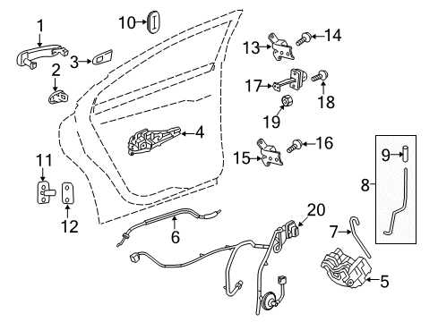 2015 Chevy Malibu Bracket Assembly, Front Side Door Outside Handle Diagram for 42527448