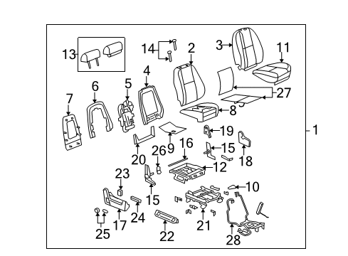 2009 GMC Sierra 1500 Front Seat Components Diagram 6 - Thumbnail