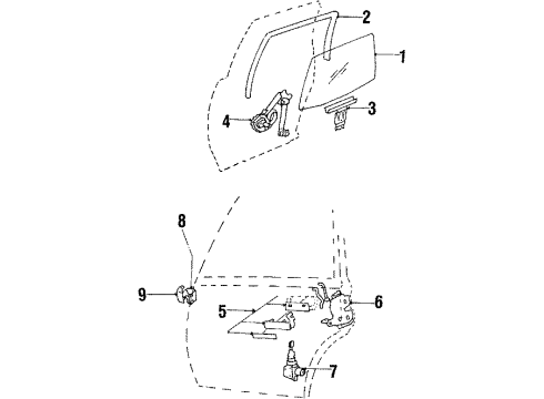 1991 Pontiac 6000 Rear Door - Glass & Hardware Diagram 1 - Thumbnail