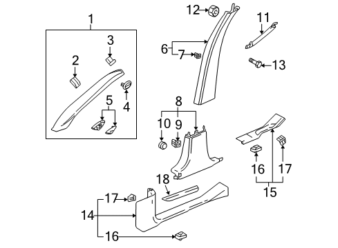 2004 Cadillac SRX Interior Trim - Pillars, Rocker & Floor Diagram