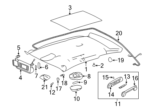 2000 Chevy Impala Retainer, Headlining Trim Panel *Oak Diagram for 10438311