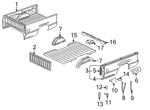 2002 Chevy Silverado 3500 Pickup Box Assembly, Front & Side Panels, Floor Diagram 4 - Thumbnail