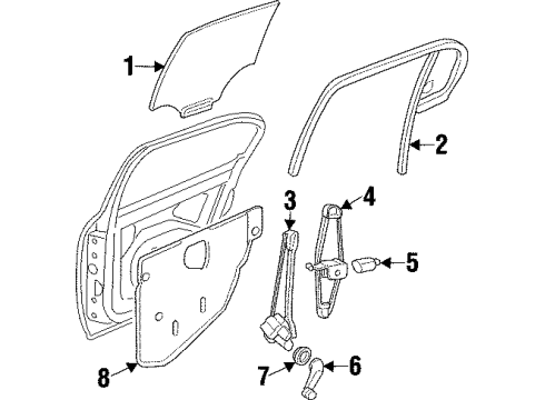 1997 Oldsmobile Cutlass Rear Door - Glass & Hardware Diagram