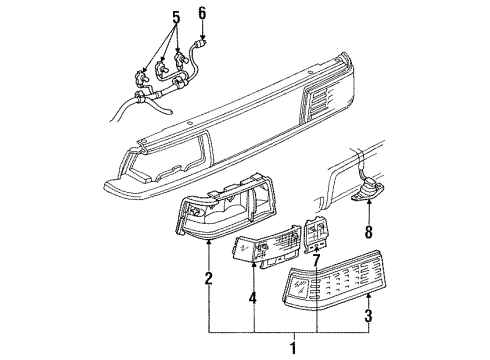 1989 Pontiac Grand Am Lens Assembly, Rear Combination Lamp Complete Diagram for 16509868