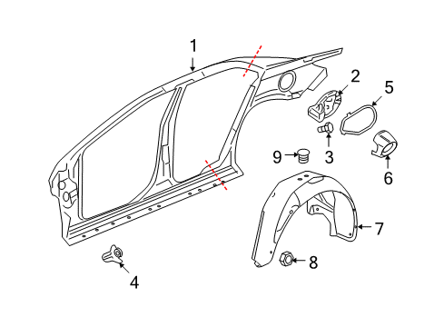 2007 Saturn Aura Quarter Panel & Components Diagram