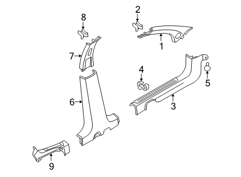 2011 Chevy Aveo5 Interior Trim - Pillars, Rocker & Floor Diagram