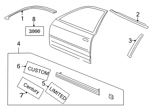 2002 Buick Century Insert Assembly, Front Side Door Center Molding *Silver R Diagram for 10309164