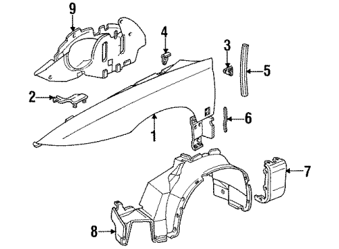 1994 Saturn SC2 Panel,Front Fender Upper Diagram for 21095342