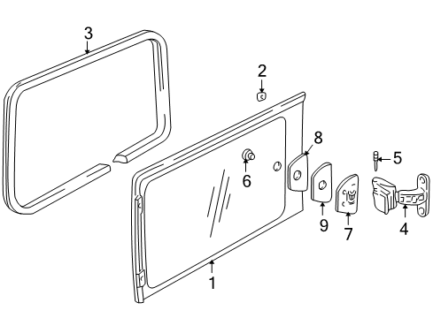 1997 Chevy Venture Side Loading Door - Glass & Hardware Diagram