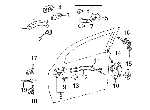 2009 Pontiac Vibe Cable,Front Side Door Inside Handle Diagram for 19184222