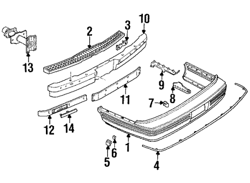 1992 Oldsmobile 98 Reinforcement Assembly, Rear Bumper Fascia, Right Diagram for 25534716