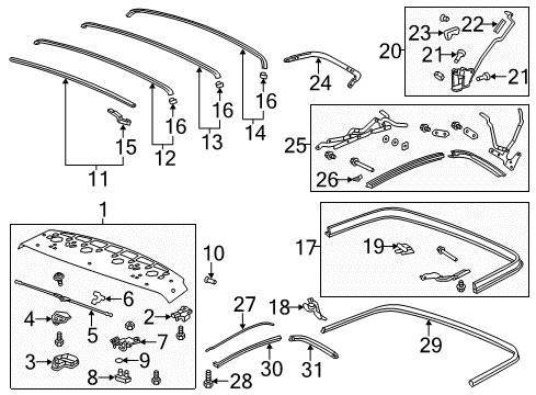 2012 Chevy Camaro Bolt/Screw,Folding Top Front Panel Link Trim Cover Diagram for 19207985