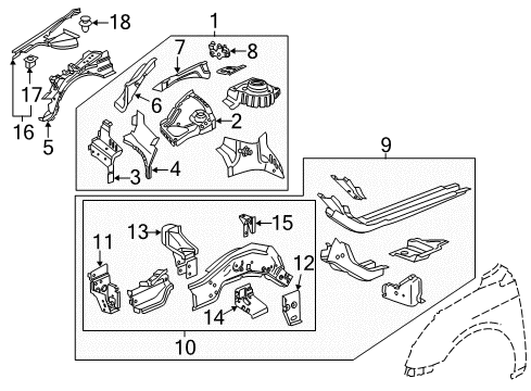 2019 Cadillac XTS Structural Components & Rails Diagram