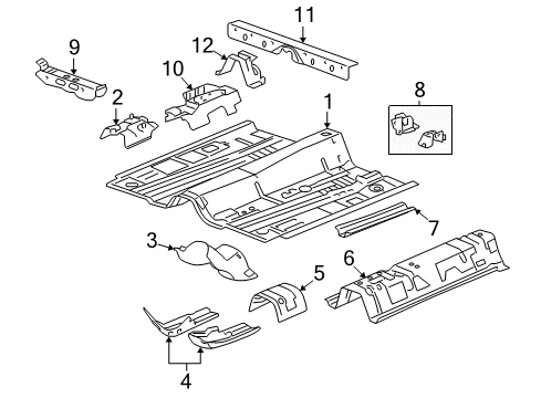 2008 Chevy Malibu Pillars, Rocker & Floor - Floor & Rails Diagram 1 - Thumbnail