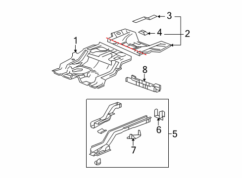 2006 Buick Lucerne Rear Body - Floor & Rails Diagram