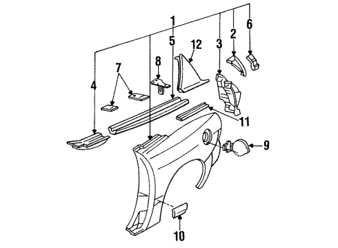 1997 Pontiac Firebird Quarter Panel & Components, Exterior Trim Diagram