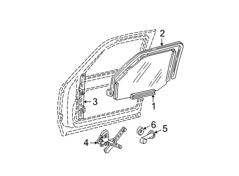 1999 GMC K2500 Front Door - Glass & Hardware Diagram